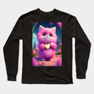 Adorable Cat Illustration- Modern Digital Art Long Sleeve T-Shirt